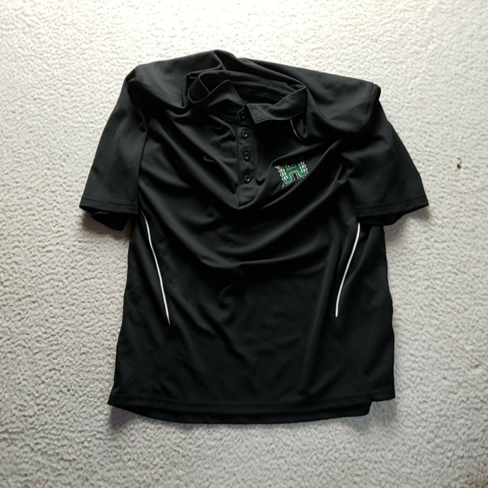 Hawaii Rainbow Warriors Polo Shirt Mens Large Black NCAA Football Nike Fit Dry